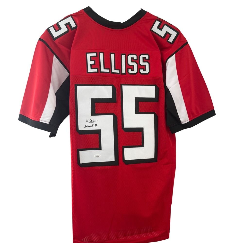 Kaden Elliss Signed John 3:16 Inscription Atlanta Red Football Jersey JSA